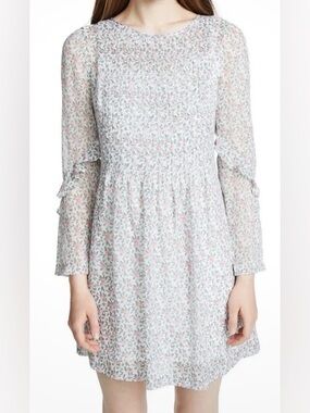 NWOT Club Monaco Mini Dress Floral 100% Silk Sz 10 Semi Sheer Lined Pintuck Boho